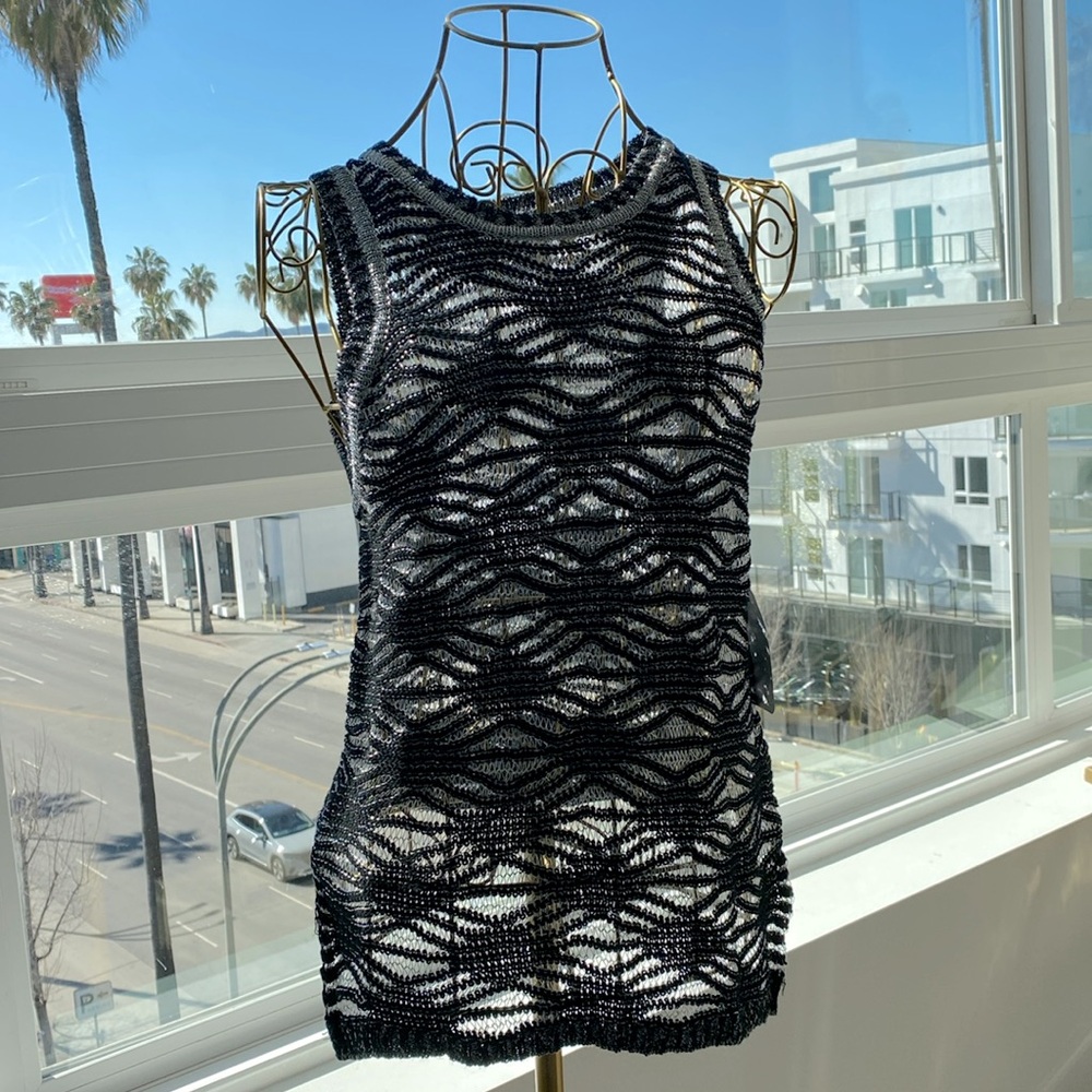 Black And Silver Sleeveless Tank Sweater